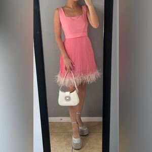 Pink Feather Hem Cocktail Party Mini Dress 2 | Barbiecore girly glam birthday
